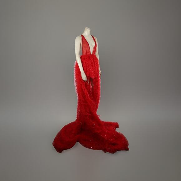 BRONX & BANCO Red Lace Maxi Dress Sleeveless Gown Size 2 Formal Evening - Picture 6 of 16